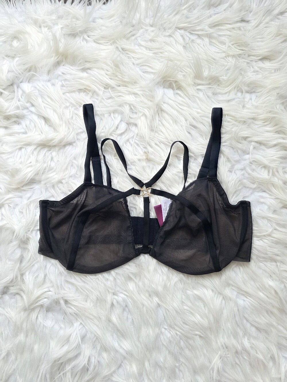 Adore Me Black Sheer Mesh Underwire Bra with Decorative Straps